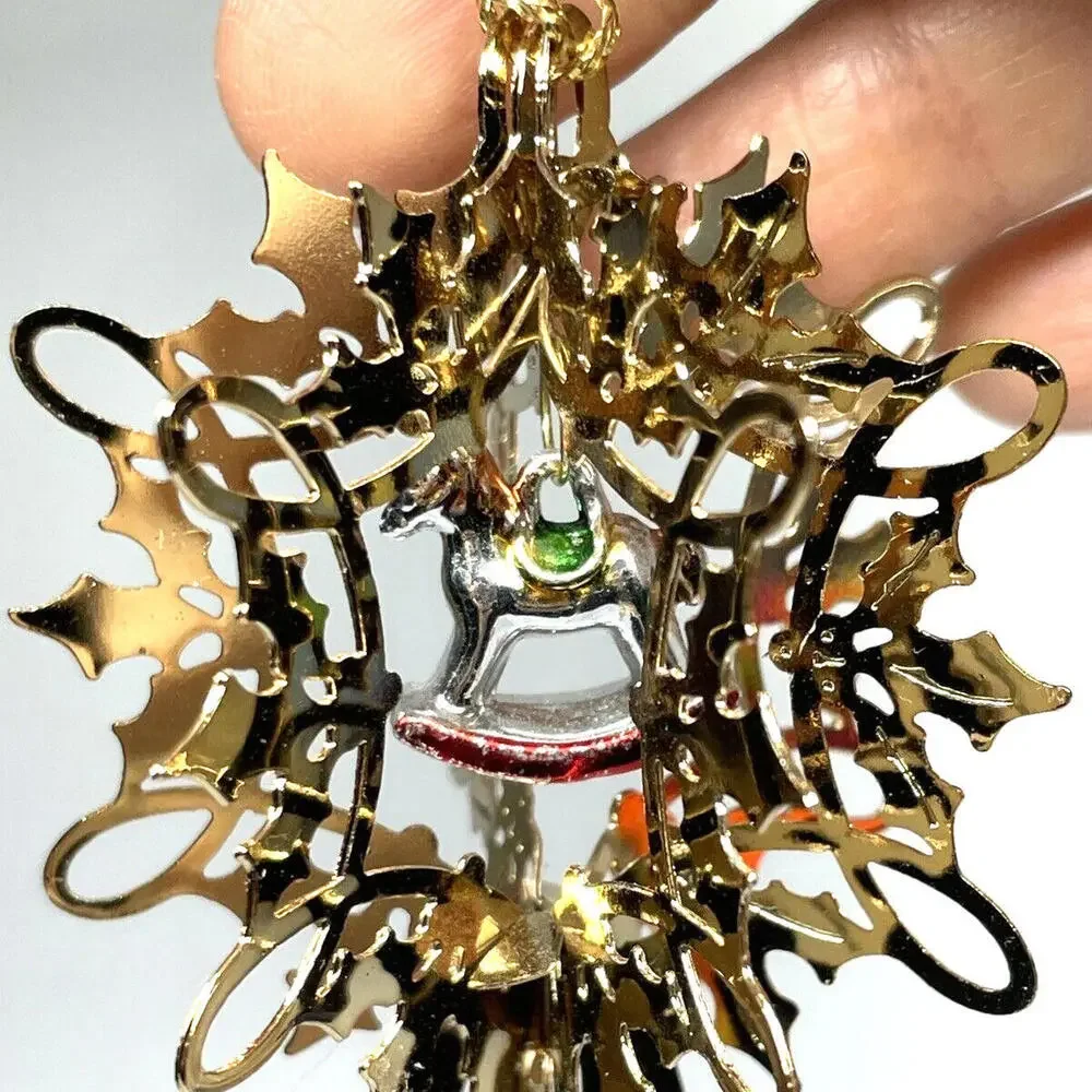 Brass Icicle Star Christmas Ornament with Pendant LOT of‎ 4 Vintage